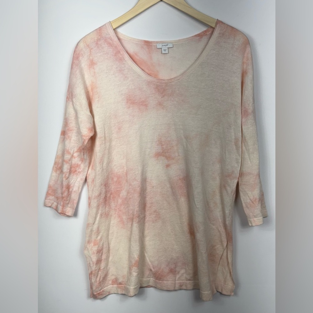 J Jill PureJill Linen Blend Pink Tie Dye 3/4 Sleeve Tunic Top Lagenlook Beachy S